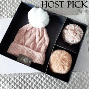Vince Camuto pink beanie & 3 pom poms box set